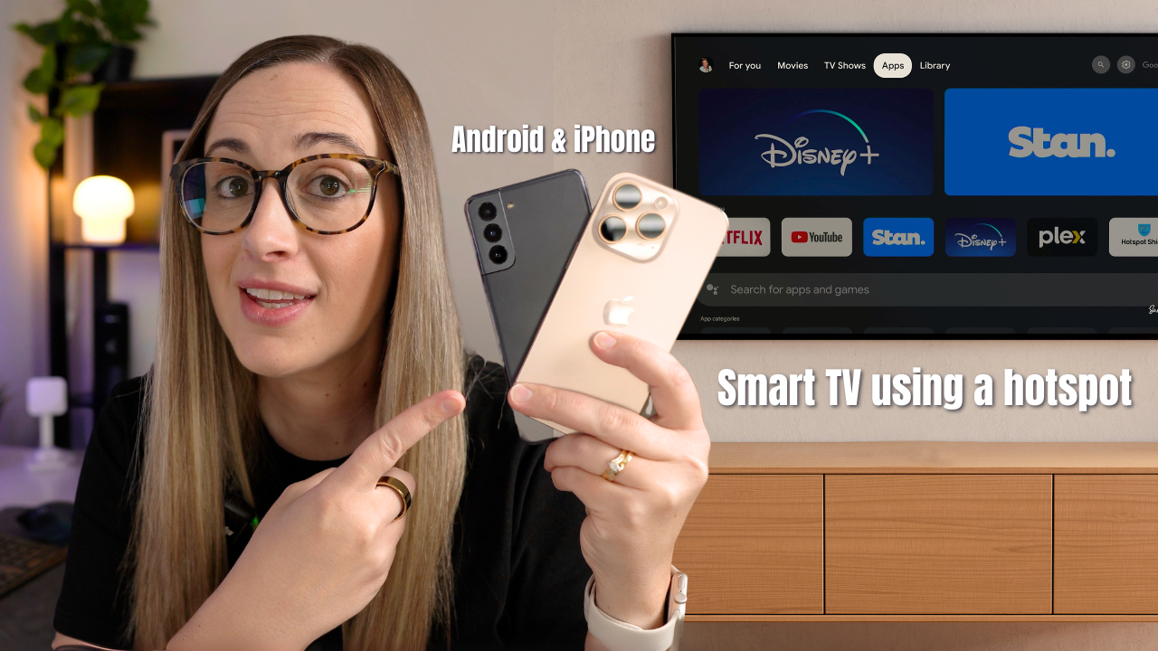 Smart TV showing connected to mobile hotspot from phone